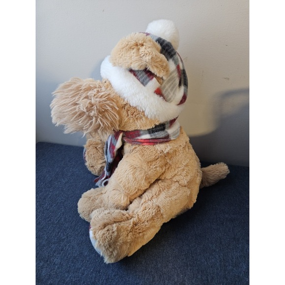 Gentle Treasures Terrier Dog Plush Weighted Brown Sitting Plaid Hat Scarf Feet‎ - Picture 2 of 8